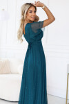 Dlouhé třpytivé šaty 635-1 MELANIA lahvově zelené - Numoco UNI