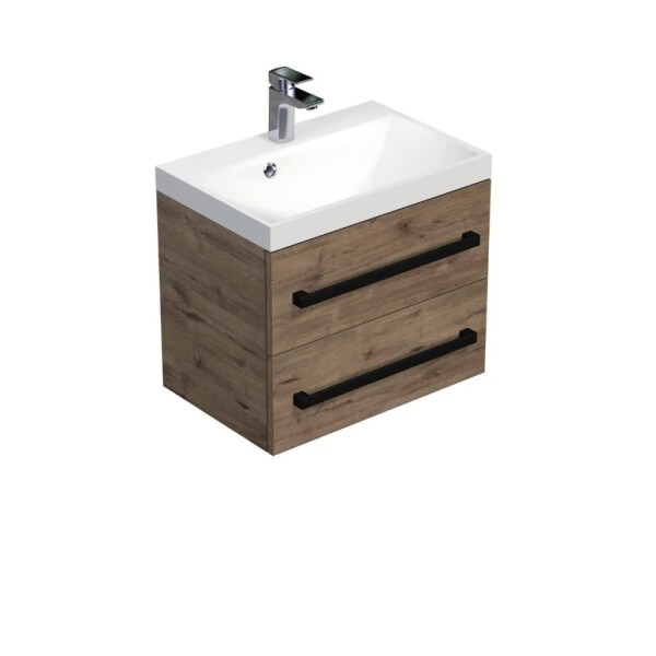 Koupelnová skříňka s černou úchytkou a umyvadlem SAT Cube Way 60x53x40 cm dub Wellington mat CUBE2C60ZDW CUBE2C60ZDW