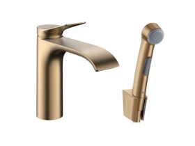 HANSGROHE - Vivenis Umyvadlová baterie s výpustí Push-Open a bidetovou sprškou, EcoSmart, kartáčovaný bronz 75210140