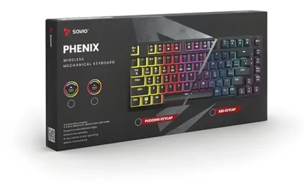 Savio Phenix černá / Herní bezdrátová klávesnice / mechanická / Gateron Yellow Pro / podsvícená / ABS (SAVGK-PHENIX YELLOW)