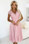 381-6 Lehké šifonové šaty LINDA s krajkovým výstřihem - BRUCE PINK XL