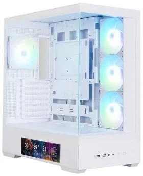 ZALMAN P40 DS bílá / ATX / 4x 120mm ARGB / 2x USB 3.0 + 1x USB-C / 9.1" LCD displej / bez zdroje / panoramatická (P40 DS White)