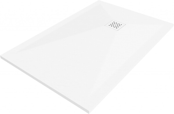 MEXEN/S - Stone+ obdélníková sprchová vanička 100 x 70, bílá, mřížka bílá 44107010-W
