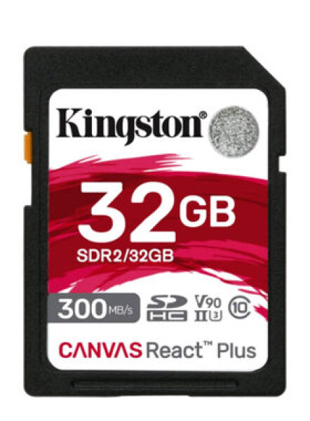 Kingston Canvas React Plus SDHC 32GB / UHS-II U3 V90 / čtení: až 300MBs / zápis 260MBs (SDR2/32GB)