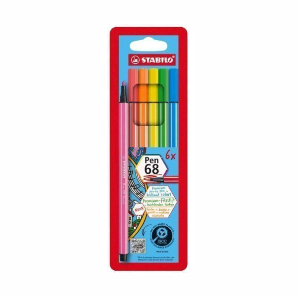Fixa STABILO Pen 68 sada 6 ks neonová
