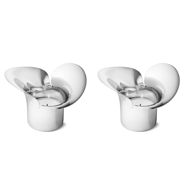 Georg Jensen Svícen na čajovou svíčku Bloom Botanica – set 2 ks, stříbrná barva, kov
