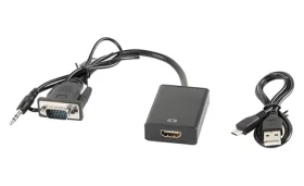 Lanberg AD-0021-BK černá / Adaptér / VGA (M) + MiniJack 3,5mm (M) na HDMI (F) / 0,2m / Full HD (AD-0021-BK)