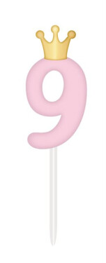 SVÍČKA růžová s korunkou ČÍSLO 9 - Albi