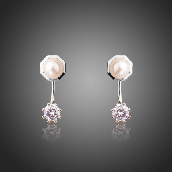 Perlové náušnice Swarovski Elements Octavia, Bílá/čirá