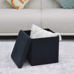 Taburet s úložným prostorem, černá manšestrová látka