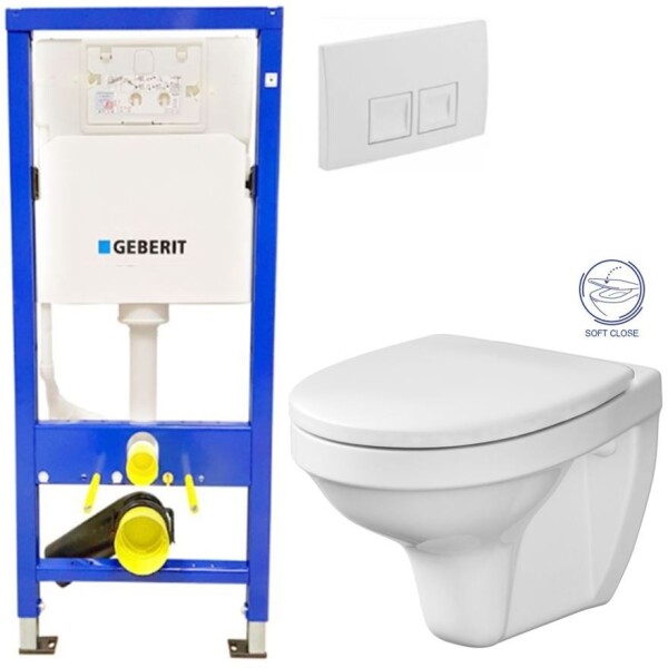 GEBERIT DuofixBasic s bílým tlačítkem DELTA50 + WC CERSANIT DELFI + SOFT SEDÁTKO 458.103.00.1 50BI DE2