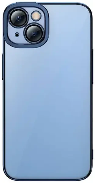 Pouzdro Baseus Glitter Transparent Case and Tempered Glass set for iPhone 14 Plus modré