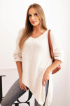 Dámský asymetrický svetr z vlny Plus Size s V výstřihem světlá béžová UNI