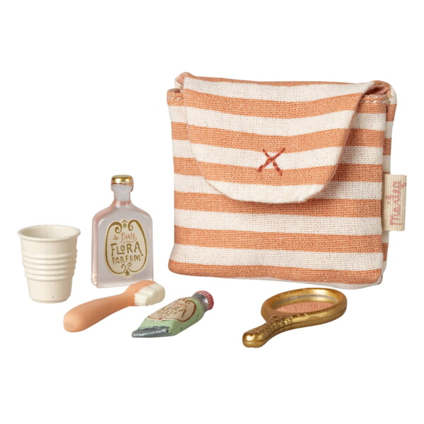 Maileg Koupelnová sada v taštičce pro myšky Maileg – Coral, oranžová barva, kov, plast, textil