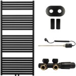 CERANO Koupelnový radiátorový set Vincenzo - kombinované výtápění, termo tyč - středové připojení 50 mm - 600W - černá matná - 1340x600 mm
