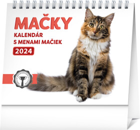 Presco Group Stolový kalendár Mačky – s menami mačiek 2024 / 16.5 × 13 cm (PGS-32652-SK)