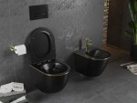 MEXEN - Lena Závěsná WC mísa včetně sedátka s slow-slim, duroplast, černá mat/zlatá linka 30224075