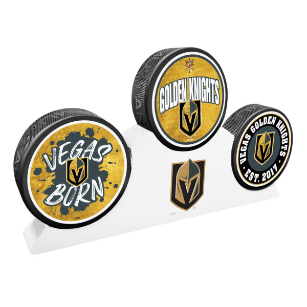 Mustang Puk Vegas Golden Knights NHL 3 Puck Podium Set