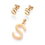 Sada přívěsku a náušnic z nerezové oceli - písmeno - zlatá - 20 ~ 23 mm x 13 ~ 19 mm - 1 ks Písmena: E