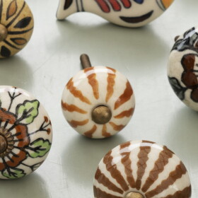 MADAM STOLTZ Kameninová úchytka Brown / Blue Antique Brass hnědá, měděná barva, kov, keramika