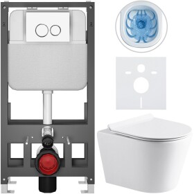 CERANO Kompletní WC set Basic/Carlito - bílá lesklá - WC tlačítko Dualo/Bílá - volně stojící - předstěnová instalace - 48,5x36,5 cm