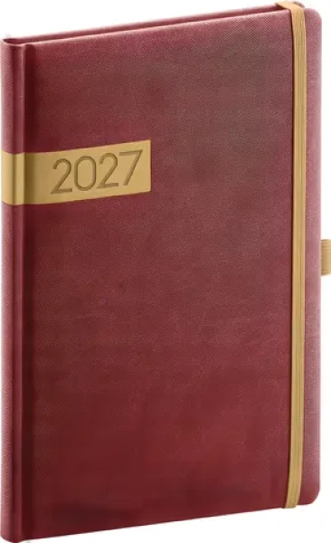 NOTIQUE Týdenní diář Twill 2027 bordó-zlatý / 15 x 21 cm
