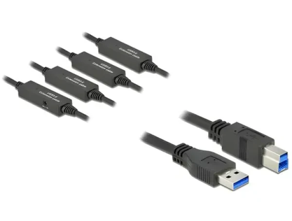 DeLock USB 3.2 Gen 1 USB-A na USB-B černá / Kabel / 20 m / 5 Gbit/s / aktivní (85382)