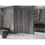 MEXEN/S - Velar L sprchový kout, posuvné dveře 90 x 110, transparent, růžové zlato 871-090-110-03-60
