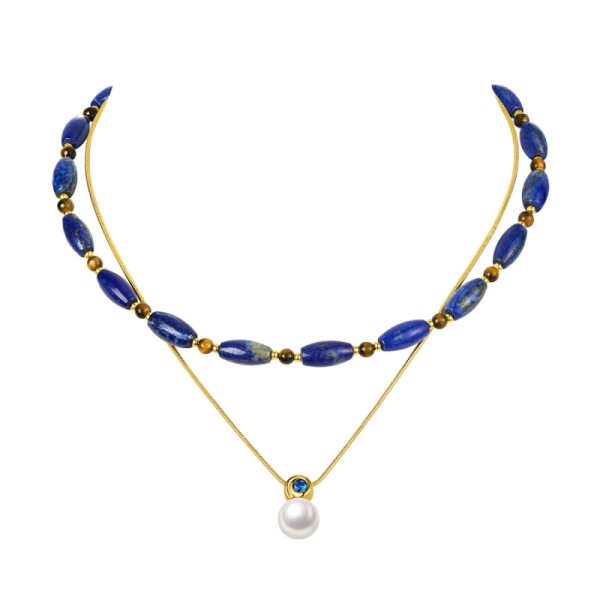 Dvojitý náhrdelník s lapis lazuli a zirkony Aurelia, 45 cm Modrá