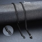 Pánský ocelový náhrdelník Erich Black, 3 mm řetízek - chirurgická ocel, Černá 50 cm 3 mm