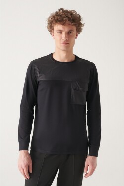 Avva Men's Black Crew Neck Fleece Inside Thread Standard Fit Regular Cut Sweatshirt