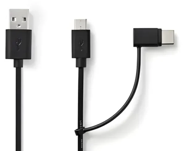 Nedis USB-A - Micro-B/USB-C černá / USB kabel / 2v1 / USB 2.0 / 480 Mbps / 1 m (CCGL60610BK10)
