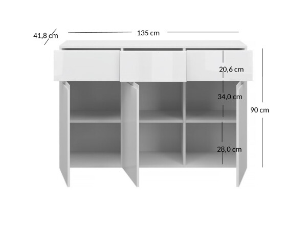 ARTEN (NANO Systems s.r.o.) Komoda YOLK-3D3S (Bílý lesk)