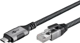 Goobay USB-C na RJ-45 černá/stříbrná / Síťový adaptér / USB 3.2 Gen 1 / CAT.6 / 1 Gbit/s / 2 m (70698)