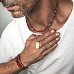 Luxusní pánský náhrdelník Antonio Gold - červený jaspis, Červená 45 cm