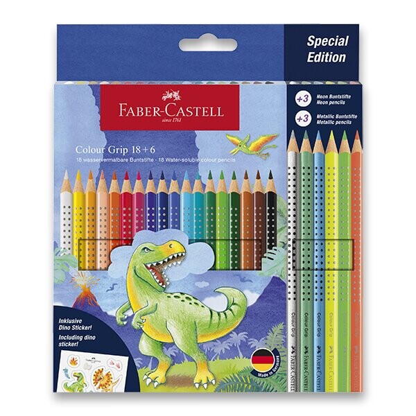 Faber-Castell Colour Grip Dino sada akvarelových pastelek 24 ks