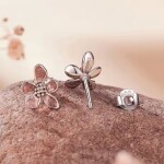 Stříbrné květinové náušnice Helen - stříbro 925/1000, Hnědá