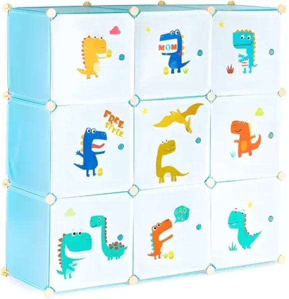 MODERN HOME Dětská modulární skříňka Dinosauři / 9 přihrádek / nosnost police 3 kg / 109 x 109 x 37 cm (PJCBS0009-09A)