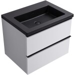 CERANO - Koupelnová skříňka Velora - bílá matná, úchytka černá + umyvadlo z lit. mramoru Ovo - černá matná - 70,5x58x46,5 CER-979941