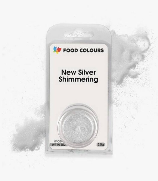 Jedlá prachová perleťová barva Food Colours New Silver Shimmering (2,5 g) Stříbrná