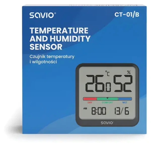 Čidlo teploty a vlhkosti CT-01/B černá / Čidlo / vnitřní / LCD displej / hodiny (SAVCT-01/B)