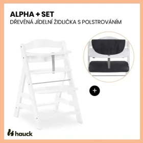 Hauck Alpha+ set 2v1 dřevěná židle, white + polstrování Melange charcoal (HK661161SET3)