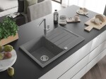 MEXEN/S - Bruno granitový dřez 1 s odkapávačem včetně baterie Flora, šedá 6513-71-670401-00