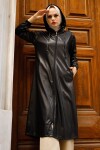 InStyle kapuce dlouhý kožený plášť - černý