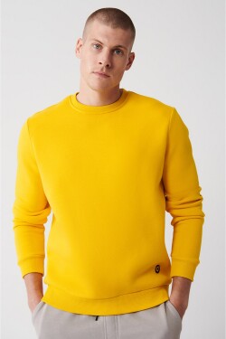 Avva Yellow Unisex Sweatshirt Crew Neck Fleece Thread Cotton Regular Fit