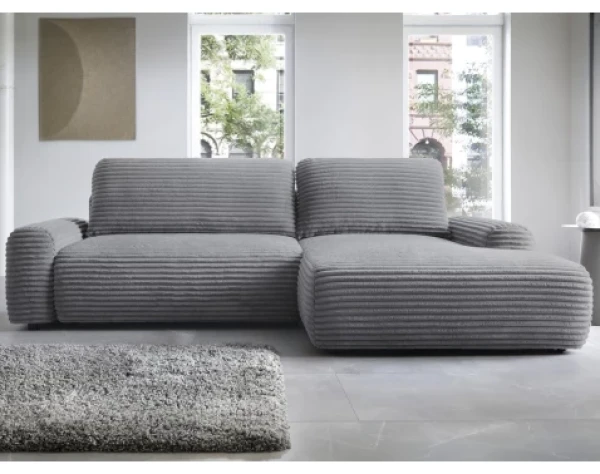 Rohová sedačka Cord, dýmově šedá strukturovaná látka, pravý roh