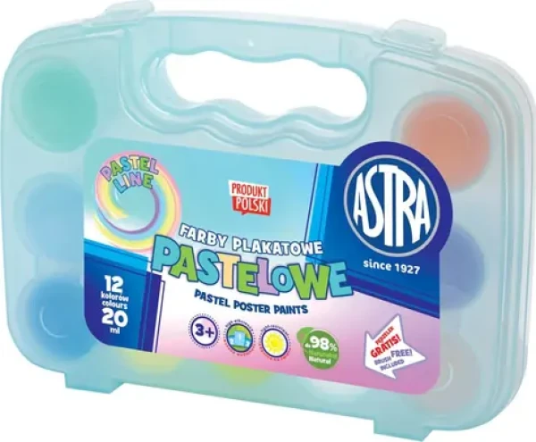ASTRA Temperové barvy 12 x 20 ml pastelové, v plastovém kufříku modrá / od 3 let (301122007)