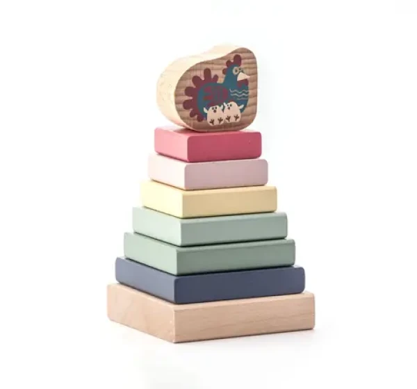 CUBIKA Pastel 15894 Barevná pyramida se slepičkou - dřevěná skládačka