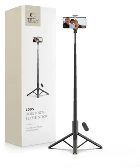 Tech-Protect L09S černá / Selfie tyč / Stativová funkce / Bluetooth dálkové ovládání / Teleskopická 146 cm (5906302330867)