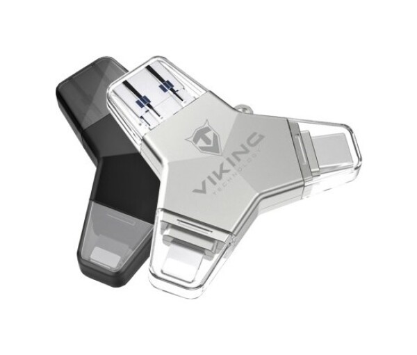 Viking USB Flash disk 3.0 4v1 s koncovkou Lightning/Micro USB/USB/USB-C, 128 GB, černá EDF_665191